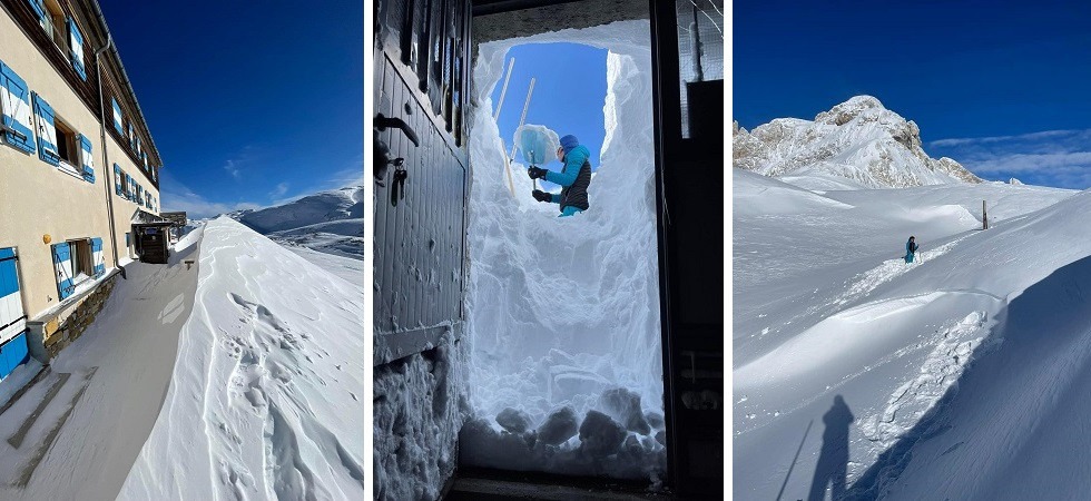 Pale di San Martino, per entrare al rifugio bisogna scavare nella neve